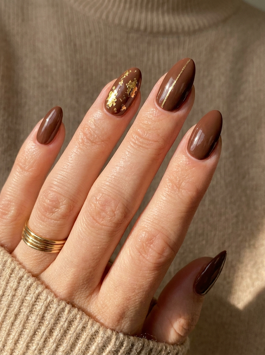 Brown Nails mit Goldakzent – gepflegte Nagelidee 2026